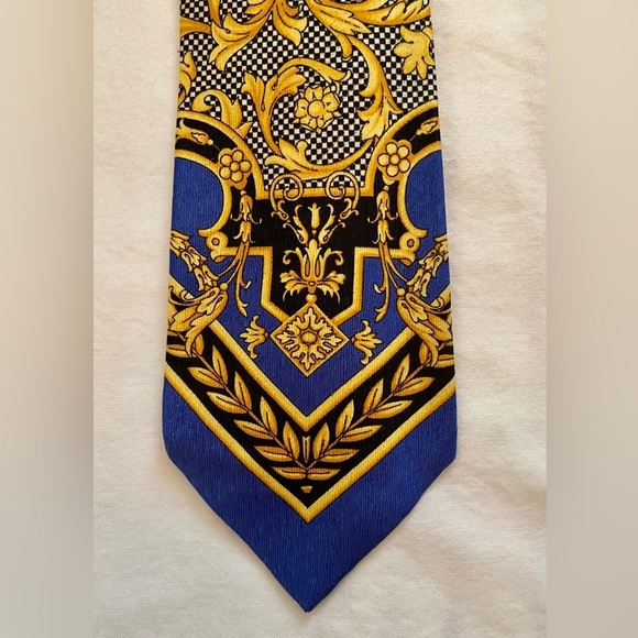 Vintage Gianni Versace Iconic Baroque Pattern Silk Tie Blue Gold Black - Picture 4 of 7